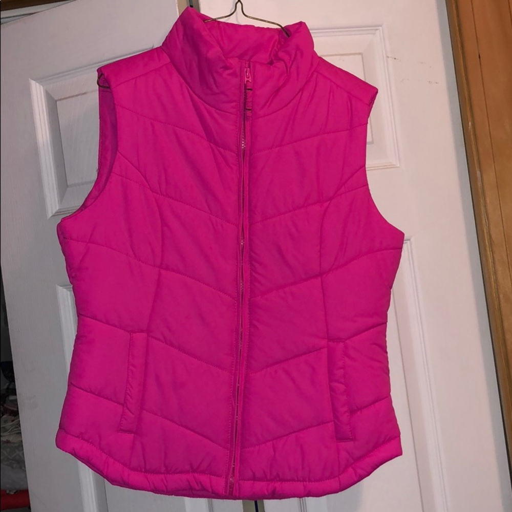 Hot pink zip up puffy vest